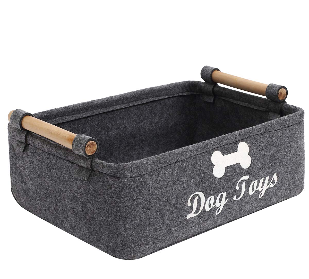 Geyecete Dog Toys Storage Bins - With Wooden Handle,Decorative Basket Rectangular Soft Felt Storage Bin Organizer Basket Pet Supplies Storage Basket/Bin Kids Toy Chest Storage Trunk(Dog-Grey)